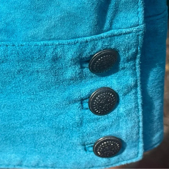 Chico’s Fringe Suede Jacket Shacket Turquoise Festival Western - S - Picture 4 of 6